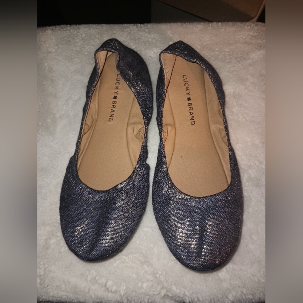 Lucky Brand blue canvas with shimmer gold  ballet flats 10M/40
